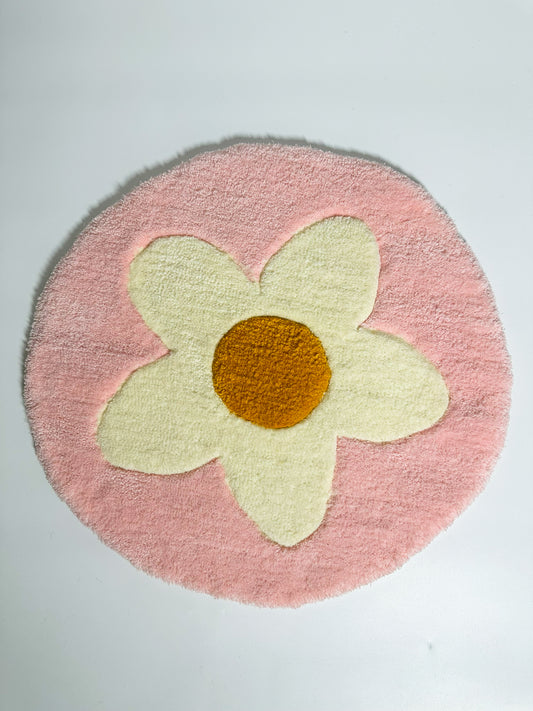 Pembe Çiçek El Yapımı Tufting Halı